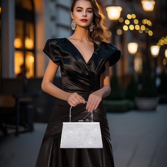 Women's Evening Handbags, Sparkly Top-Handle Rhinestone Purse w/Chain, Fashion D - Picture 2 of 7